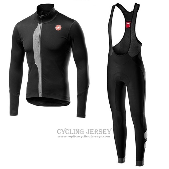 2019 Cycling Jersey Castelli Tras Black Silver Long Sleeve And Bib Tight